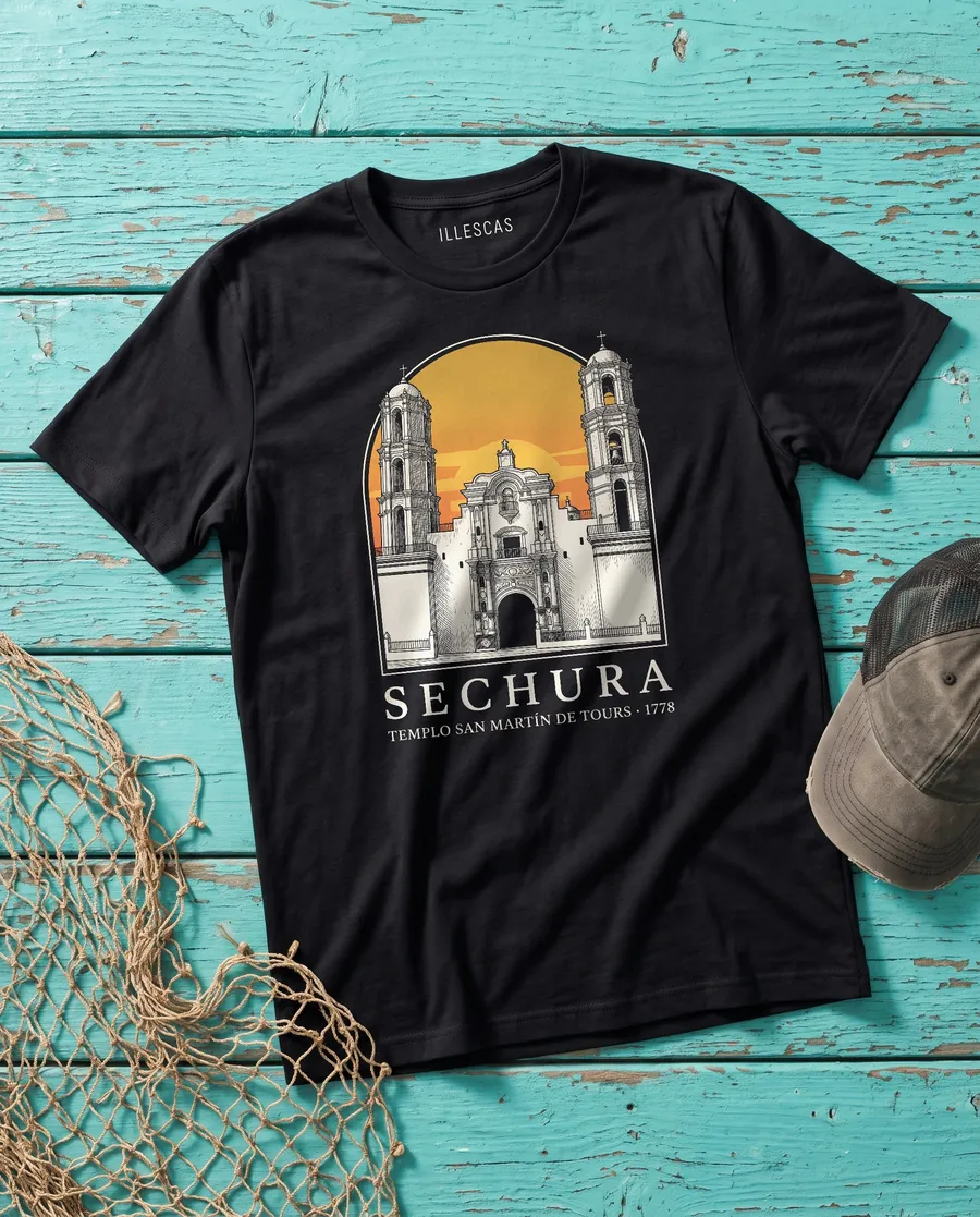 Polo - Templo en grabado: polo negro con el diseño