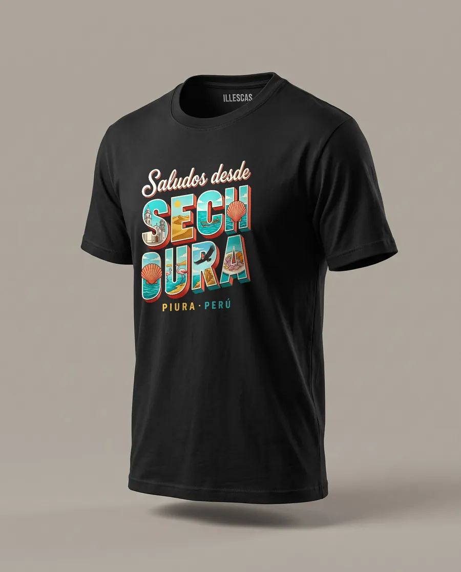 Polo - Saludos desde Sechura: polo negro con el diseño