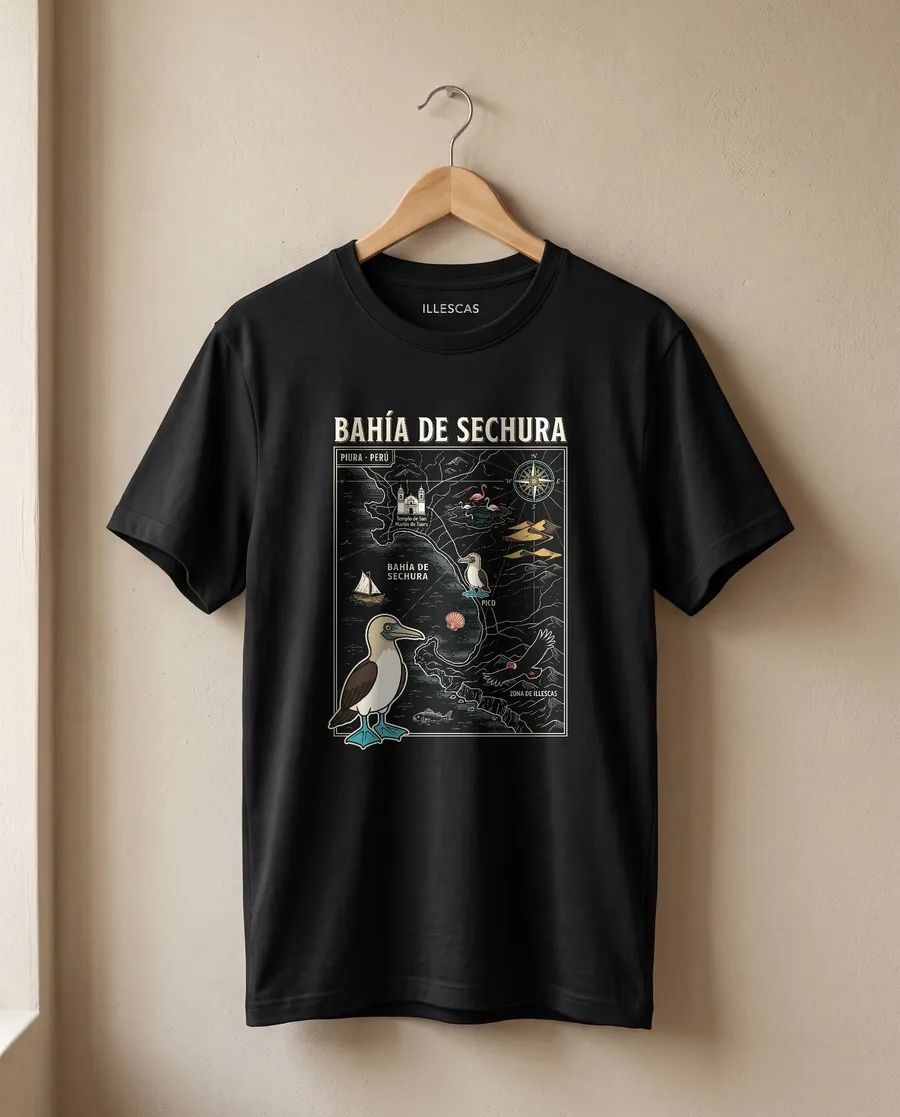 Polo - Bahía de Sechura: polo negro con el diseño